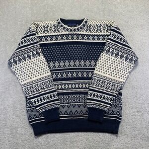 Vintage Northern Isles Sweater Size Large  Navy White Knit Geometric Grandpa 90s